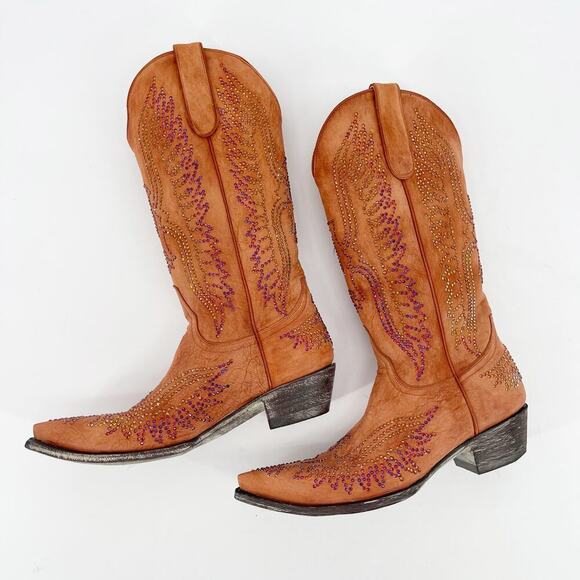 Old Gringo Mango Orange Eagle Swarovski Crystal Western Cowgirl Boot size 7.5 - Picture 4 of 11